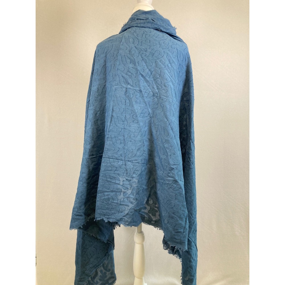 Boho Chic Parfois Womens Blue Textured Cotton Jacquard Frayed Edge Scarf Shawl